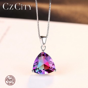 CZCITY Rainbow GemSton Pendant 5.79ct Mystic Purple Rainbow Fire Topaz 925 Sterling Silver Necklaces amp; Pendants Women Jewelry
