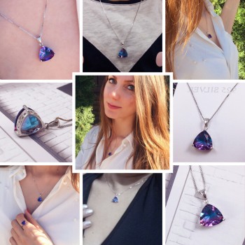 CZCITY Rainbow GemSton Pendant 5.79ct Mystic Purple Rainbow Fire Topaz 925 Sterling Silver Necklaces amp; Pendants Women Jewelry