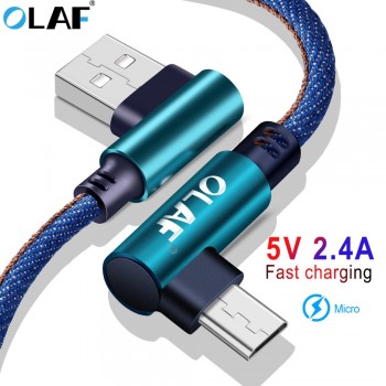 OLAF 90 Degree Micro USB Cable 2.4A Fast Charging Charge Data Cord Microusb Cable For Samsung Xiaomi Android Mobilie Phone Cable