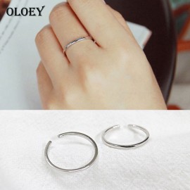 OLOEY Genuine 925 Sterling Silver Open Ring For Women Simple Line Female Adjustable Rings Fine Accessories Jewelry Gift YMR077