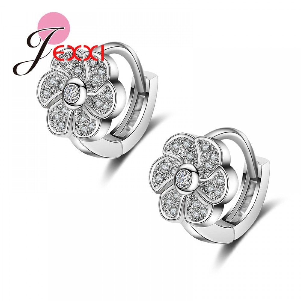Jemmin Beautiful Flower Stud Earrings Women/Girls With Good Quality White Fashion 925 Sterling Silver Jewelry Party Decoration