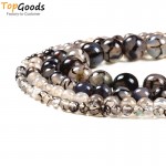 TopGoods Natural Black Vein Agate Stone Beads Round Loose Black Line Onyx DIY Women Jewelry Bracelet 4-12mm for Jewelry Making