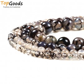TopGoods Natural Black Vein Agate Stone Beads Round Loose Black Line Onyx DIY Women Jewelry Bracelet 4-12mm for Jewelry Making