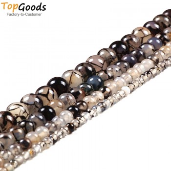 TopGoods Natural Black Vein Agate Stone Beads Round Loose Black Line Onyx DIY Women Jewelry Bracelet 4-12mm for Jewelry Making