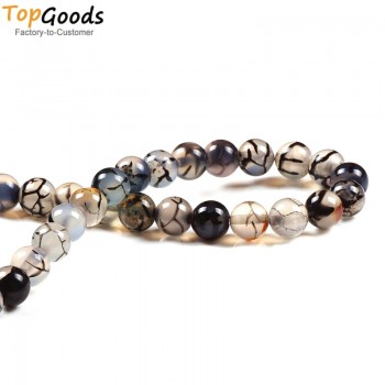 TopGoods Natural Black Vein Agate Stone Beads Round Loose Black Line Onyx DIY Women Jewelry Bracelet 4-12mm for Jewelry Making