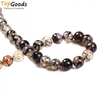 TopGoods Natural Black Vein Agate Stone Beads Round Loose Black Line Onyx DIY Women Jewelry Bracelet 4-12mm for Jewelry Making