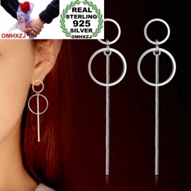 OMHXZJ Wholesale Jewelry Simple Fashion joker star for Woman Gift Double Circle 925 Sterling Silver Tassel Stud Earrings YS237