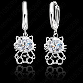 Jemmin Good Quality 925 Sterling Silver Cubic Zirconia Lever Back Loop Earrings Lovely Kitty Design Jewelry For Woman Girl
