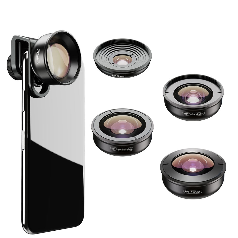APEXEL 5in1 Mobile Phone Lens Kit Pro Photography HD Fisheye Super Wide Angle Macro Telescope Lens for Samsung iPhone Xs Mate