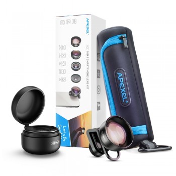 APEXEL 5in1 Mobile Phone Lens Kit Pro Photography HD Fisheye Super Wide Angle Macro Telescope Lens for Samsung iPhone Xs Mate