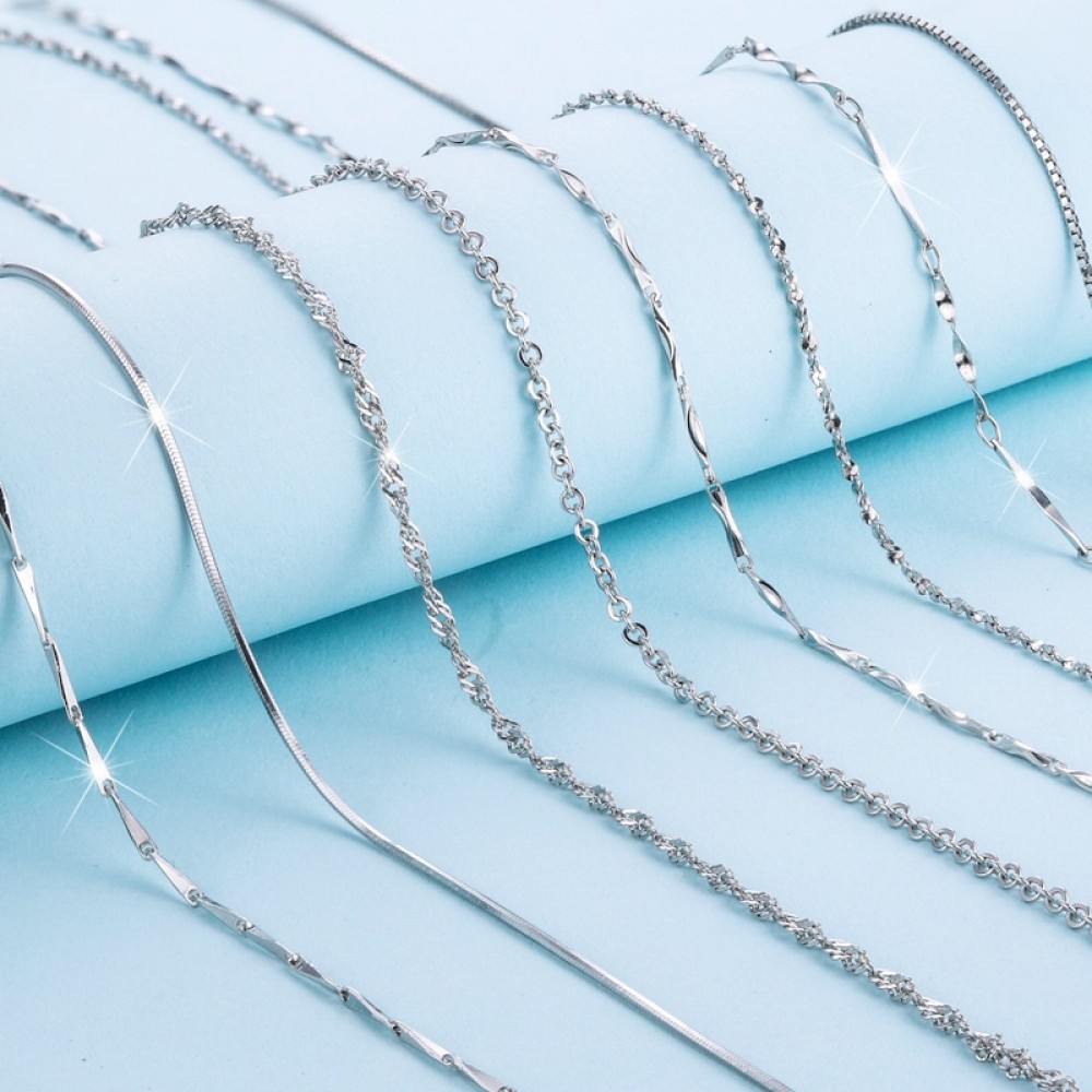 Martick Genuine 925 Sterling Silver Water-wave Chain For Woman 40cm/45cm Chain Necklace GSC1