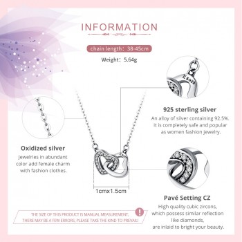 BAMOER Valentine Day Gift 925 Sterling Silver Connected Heart Couple Heart Pendant Necklace for Girlfriend Silver Jewelry SCN181