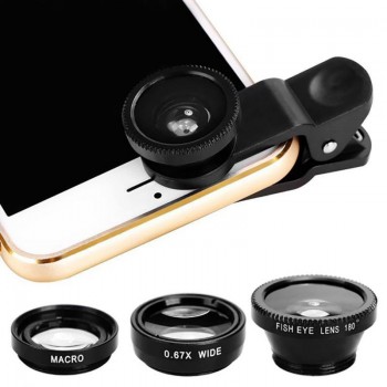 3in1 Clip-on Mobile Phone Camera Lens Kit 180 Degree Fisheye Lens + Wide Angle 0.67X Macro Universal External Lens for Cellphone