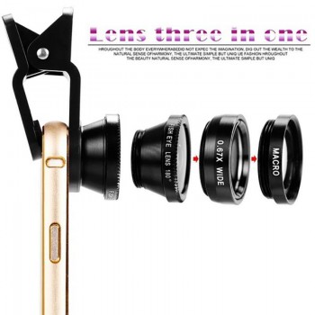 3in1 Clip-on Mobile Phone Camera Lens Kit 180 Degree Fisheye Lens + Wide Angle 0.67X Macro Universal External Lens for Cellphone