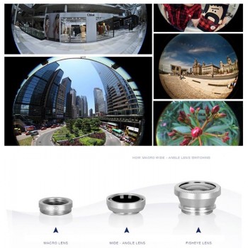 3in1 Clip-on Mobile Phone Camera Lens Kit 180 Degree Fisheye Lens + Wide Angle 0.67X Macro Universal External Lens for Cellphone