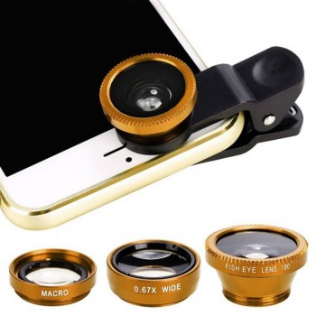 3in1 Clip-on Mobile Phone Camera Lens Kit 180 Degree Fisheye Lens + Wide Angle 0.67X Macro Universal External Lens for Cellphone