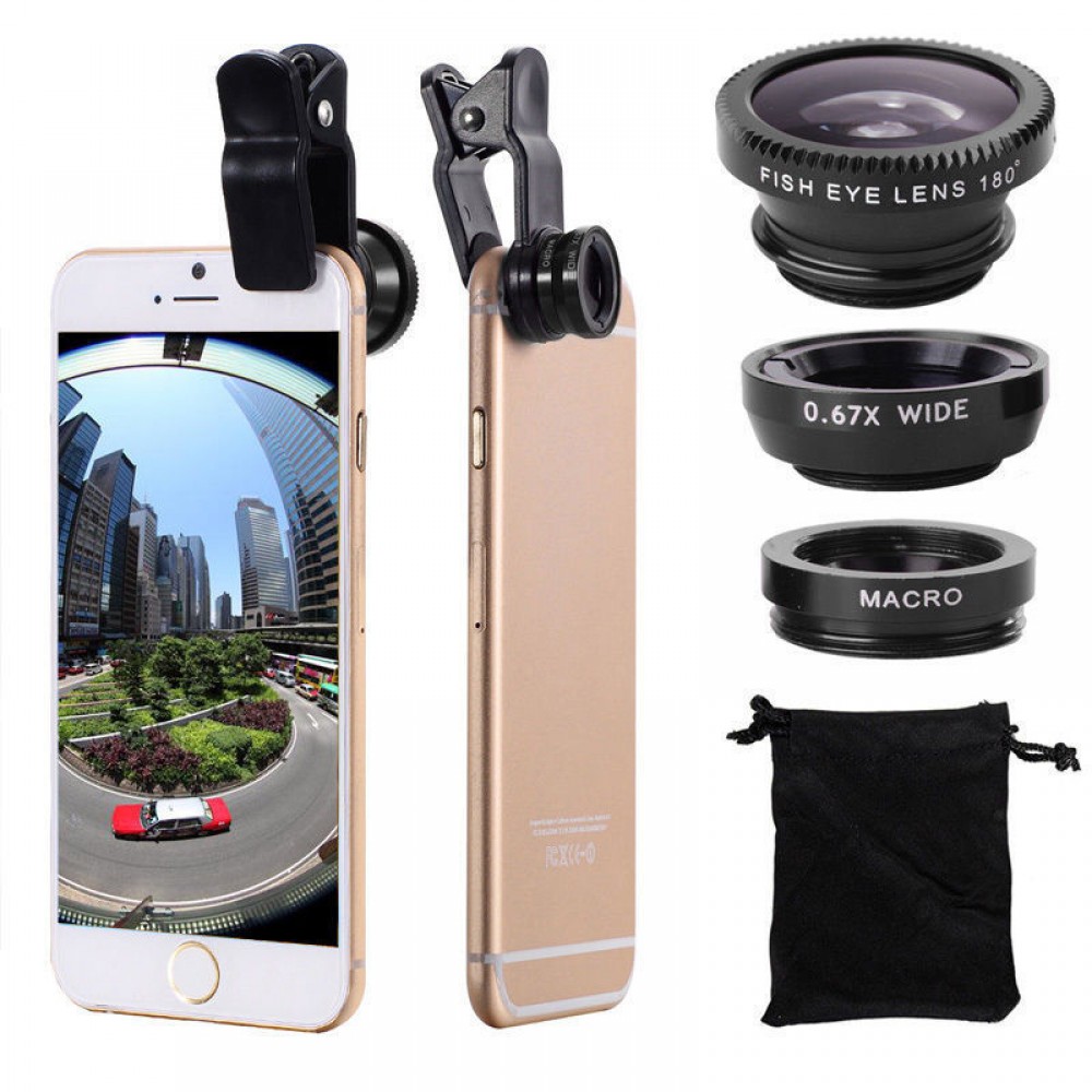 Fisheye Lens 3 in 1 mobile phone clip lenses fish eye wide angle macro camera lens for iphone 6s plus 5s/5 xiaomi huawei lenovo