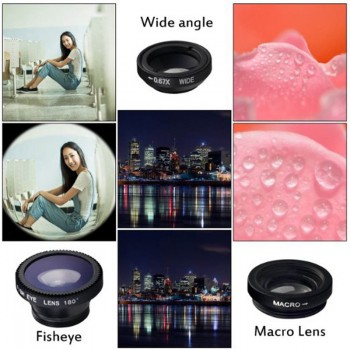 Fisheye Lens 3 in 1 mobile phone clip lenses fish eye wide angle macro camera lens for iphone 6s plus 5s/5 xiaomi huawei lenovo