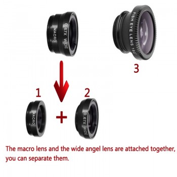 Fisheye Lens 3 in 1 mobile phone clip lenses fish eye wide angle macro camera lens for iphone 6s plus 5s/5 xiaomi huawei lenovo