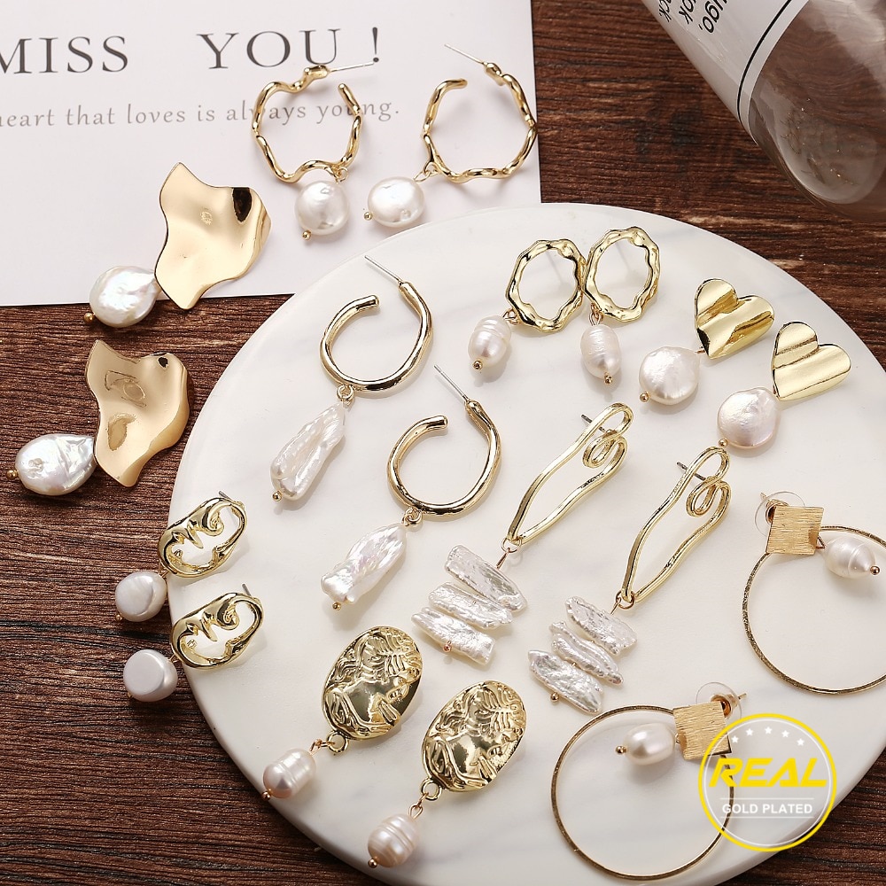 17KM Vintage Irregular Freshwater Pearl Dangle Earrings For Women Brincos Geometric Drop Earring DIY Wedding Party Jewelry Gift