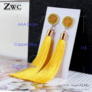 ZWC New Fashion Luxury Crystal Tassel Earrings for Women Girl Wedding Party Charm Elegant Red Long Earring Jewelry Gift