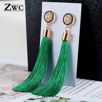 ZWC New Fashion Luxury Crystal Tassel Earrings for Women Girl Wedding Party Charm Elegant Red Long Earring Jewelry Gift