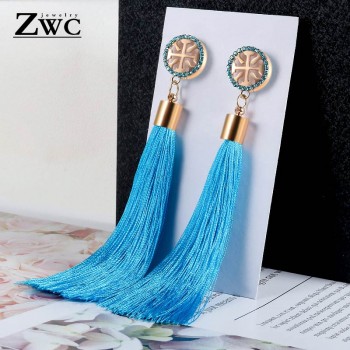 ZWC New Fashion Luxury Crystal Tassel Earrings for Women Girl Wedding Party Charm Elegant Red Long Earring Jewelry Gift