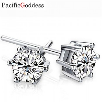 cute bear earrings Paw Print Earring CZ stone Female Piercing silver Earrings for girl round sharp