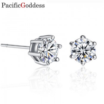 cute bear earrings Paw Print Earring CZ stone Female Piercing silver Earrings for girl round sharp