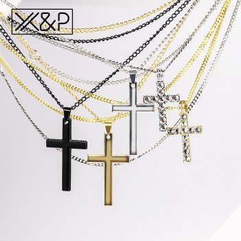Xamp;P Crystal Cross Long Gold Chains Necklaces for Women Men 2019 Fashion Christian Stainless Steel Link Chain Necklace Jewelry