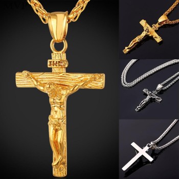 FANALA Alloy Necklaces Jesus Cross Pendant Necklace men jewelry 316 stainless steel floating locket charms Christian Crucifix