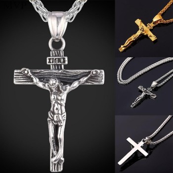 FANALA Alloy Necklaces Jesus Cross Pendant Necklace men jewelry 316 stainless steel floating locket charms Christian Crucifix