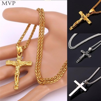 FANALA Alloy Necklaces Jesus Cross Pendant Necklace men jewelry 316 stainless steel floating locket charms Christian Crucifix