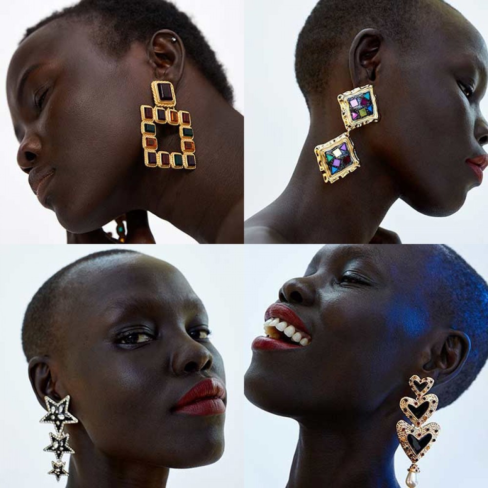 Dvacaman ZA Earrings Women Wedding Crystal Statement Earrings Bohemian Metal Dangle Drop Earrings Party Jewelry Gifts Wholesale