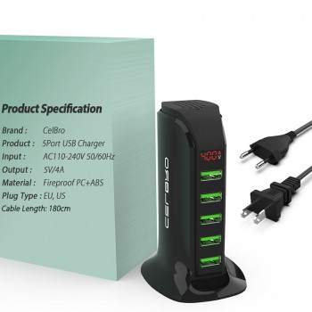 5 Port Multi USB Charger HUB LED Display USB Charging Station Dock Universal Mobile Phone Desktop Wall Home Chargers EU US Plug