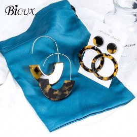 BICUX Korean Large Acrylic Gold Hanging Earrings for Women Fashion Statement Big Semi-circle Leopard Drop Earring 2019 Jewelry