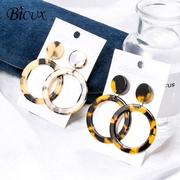 BICUX Korean Large Acrylic Gold Hanging Earrings for Women Fashion Statement Big Semi-circle Leopard Drop Earring 2019 Jewelry