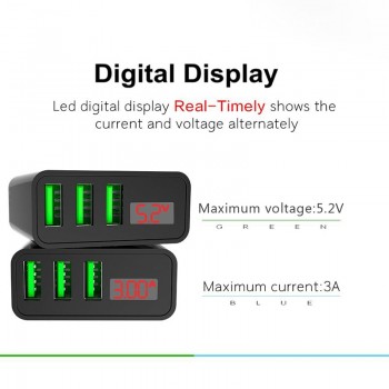 Usb charger 3 port LED Display amp; qc3.0 fast charger plug for iPhone Samsung Xiaomi Huawei Wall Travel EU Smart Desktop Chargers