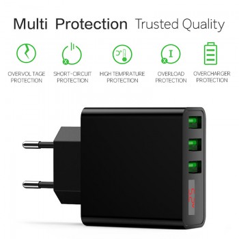 Usb charger 3 port LED Display amp; qc3.0 fast charger plug for iPhone Samsung Xiaomi Huawei Wall Travel EU Smart Desktop Chargers