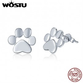 WOSTU Real 925 Sterling Silver Cute Dog Footprints Tiny Stud Earrings for Women Party S925 Silver Jewelry Gift CQE407