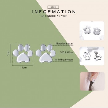 WOSTU Real 925 Sterling Silver Cute Dog Footprints Tiny Stud Earrings for Women Party S925 Silver Jewelry Gift CQE407
