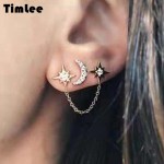 Timlee E305  New Fashion Sweet Lovely Star Moon Chain Rhinestone Alloy Drop Earring Personality Originality Jewelry wholesale
