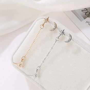 Timlee E305  New Fashion Sweet Lovely Star Moon Chain Rhinestone Alloy Drop Earring Personality Originality Jewelry wholesale