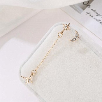 Timlee E305  New Fashion Sweet Lovely Star Moon Chain Rhinestone Alloy Drop Earring Personality Originality Jewelry wholesale