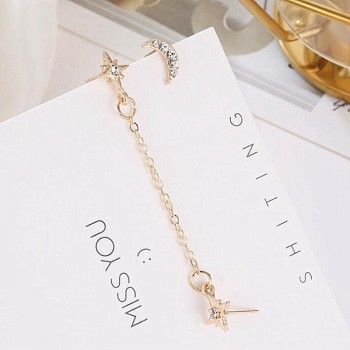 Timlee E305  New Fashion Sweet Lovely Star Moon Chain Rhinestone Alloy Drop Earring Personality Originality Jewelry wholesale