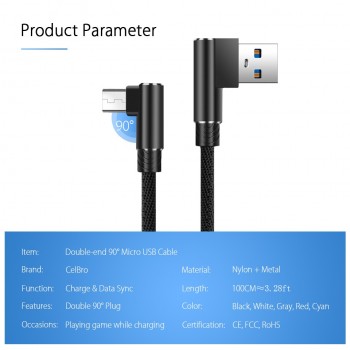 90 Degree Micro USB Cable Fast Charging Cord for Xiaomi Redmi Note 5 4 Pro 6A 6 5A Plus 4X S2 Android Mobile Phone Charger Cable