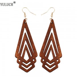 YULUCH Natural Wooden Earrings Geometrica Hollow Triangle Personality Simple Style Fashion Jewelry For Woman Girls Prom Party