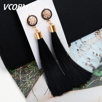 VCORM Bohemian Statement Long Tassel Drop Earrings for Women Fashion Vintage Ethnic Crystal Dangle Fringe Lady Earring jewelry