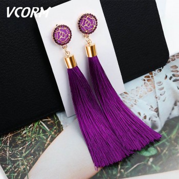 VCORM Bohemian Statement Long Tassel Drop Earrings for Women Fashion Vintage Ethnic Crystal Dangle Fringe Lady Earring jewelry