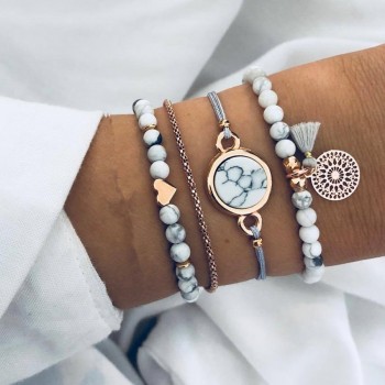 DIEZI Bohemian Handmade Weave Heart Long Tassel Bracelet Sets Women 2018 New Grey Rope Chain Bracelets Jewelry Christmas Gift
